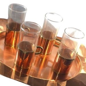 BEUCLER COPPER AND BRASS IRISH COFFEE SET OF FOUR 4 GLASSES VINTAGE